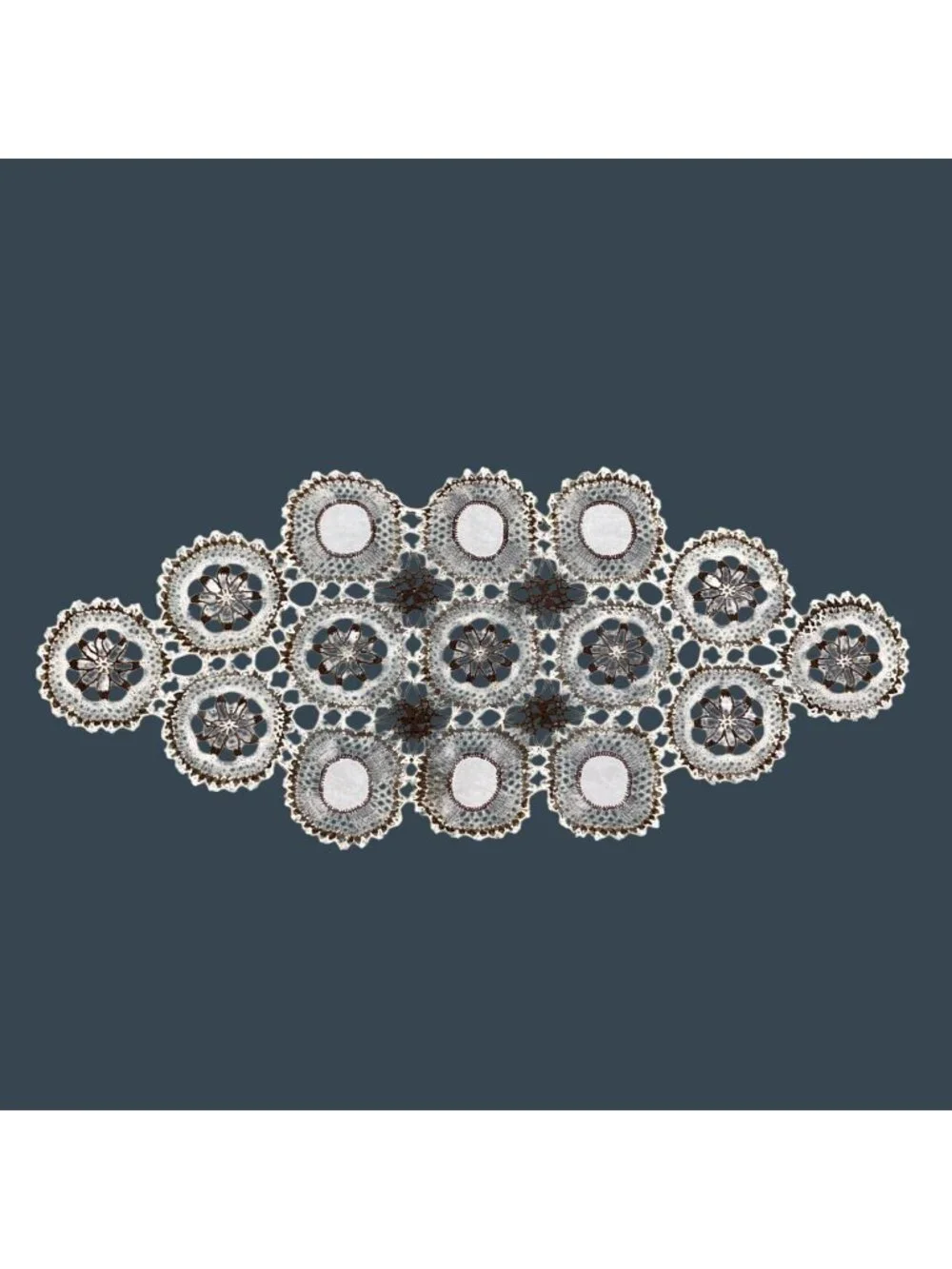 Handmade Starched Crochet Doily Table Runner Brown And White